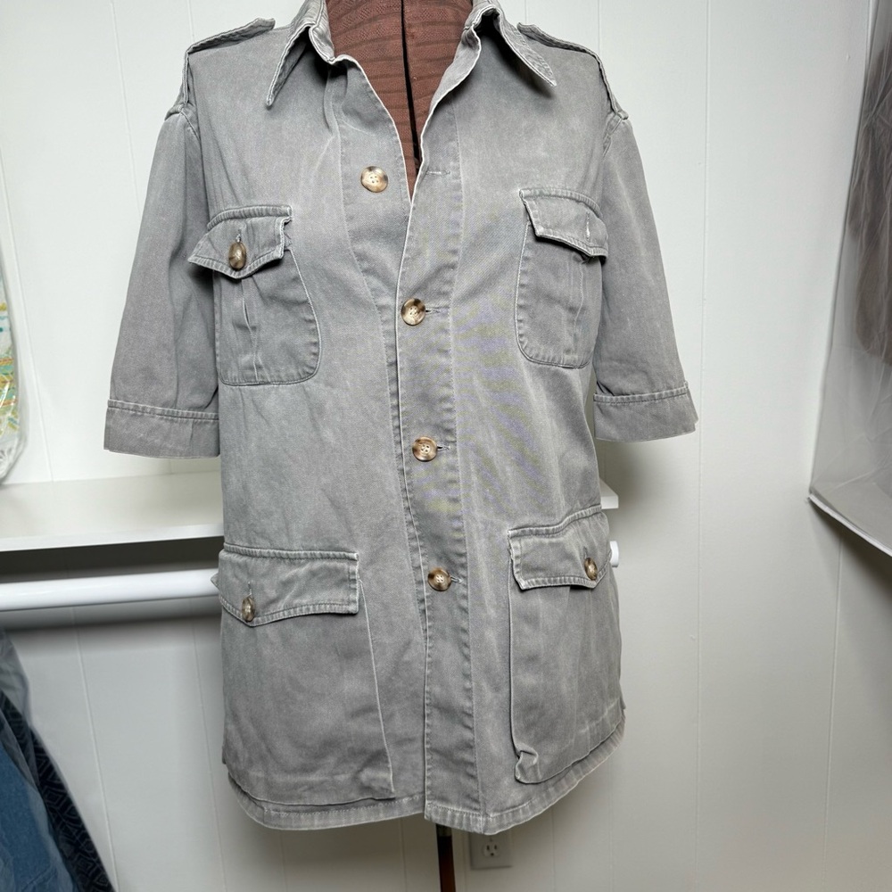 Vintage Gray Rough Rider Work Wear Button Front Utility Shirt Size M Unisex